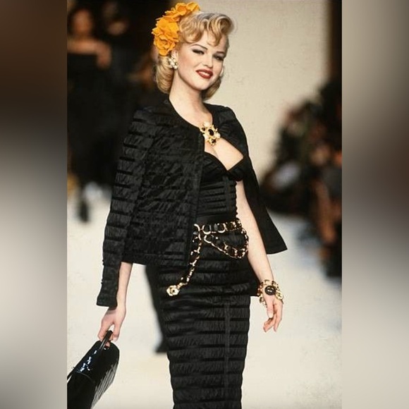 Chanel Vintage Fall/Winter 1992 Black Lesage Ribbon Silk Bodycon Midi Dress - Picture 3 of 16